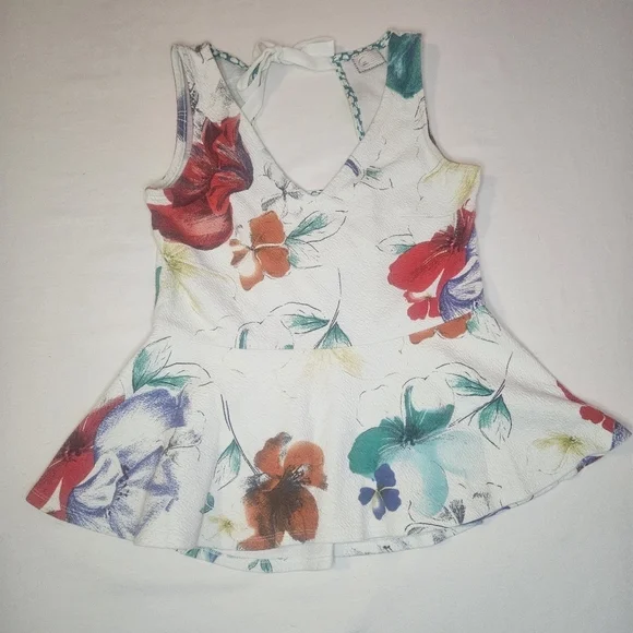 Anthropologie Flynn Peplum Tank White Floral Sz S EUC 16" PTP Retired - Picture 2 of 8